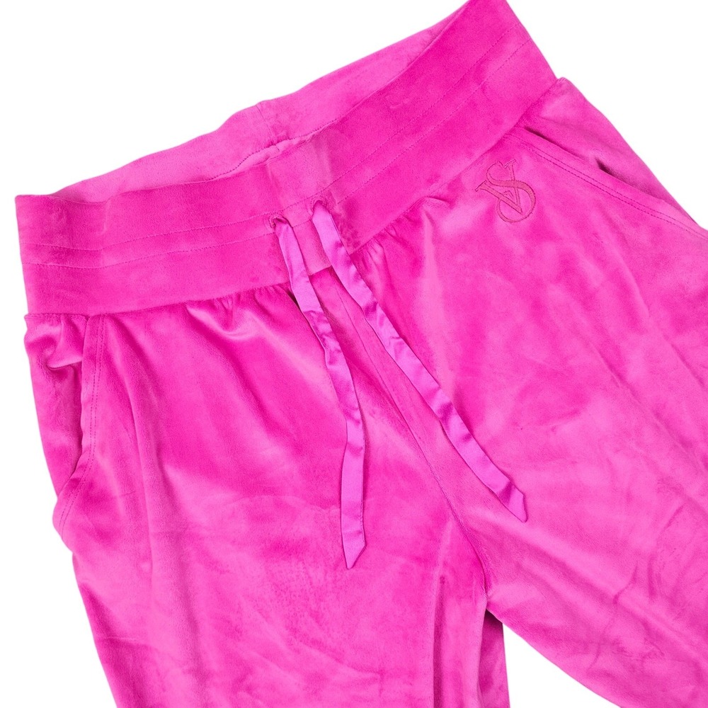 Victorias Secret Velour Jogger Pants Womens Medium Pink Lounge Drawstring Soft